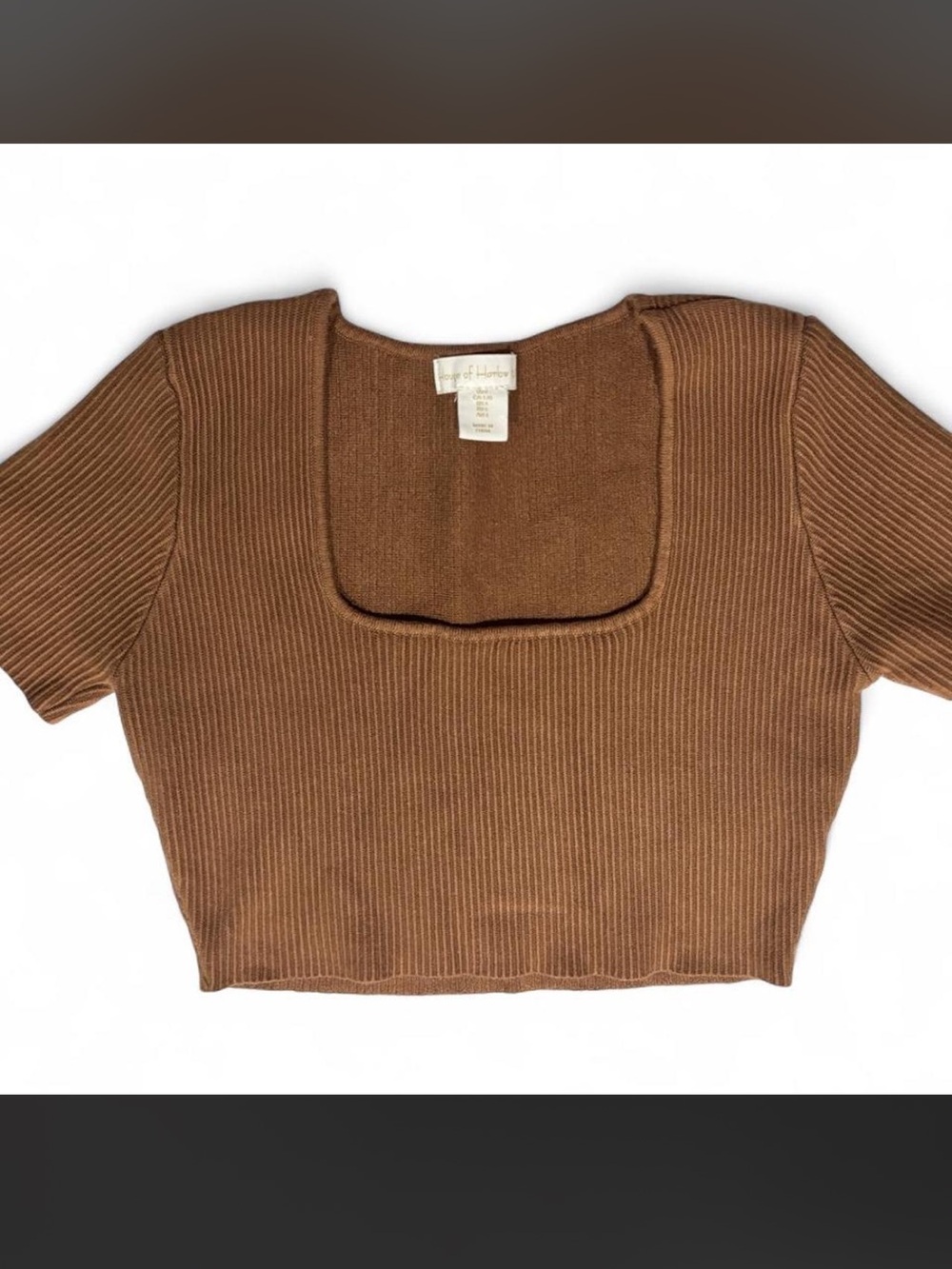 House of Harlow Ribbed Square-Neck Crop Top - Chestnut Brown